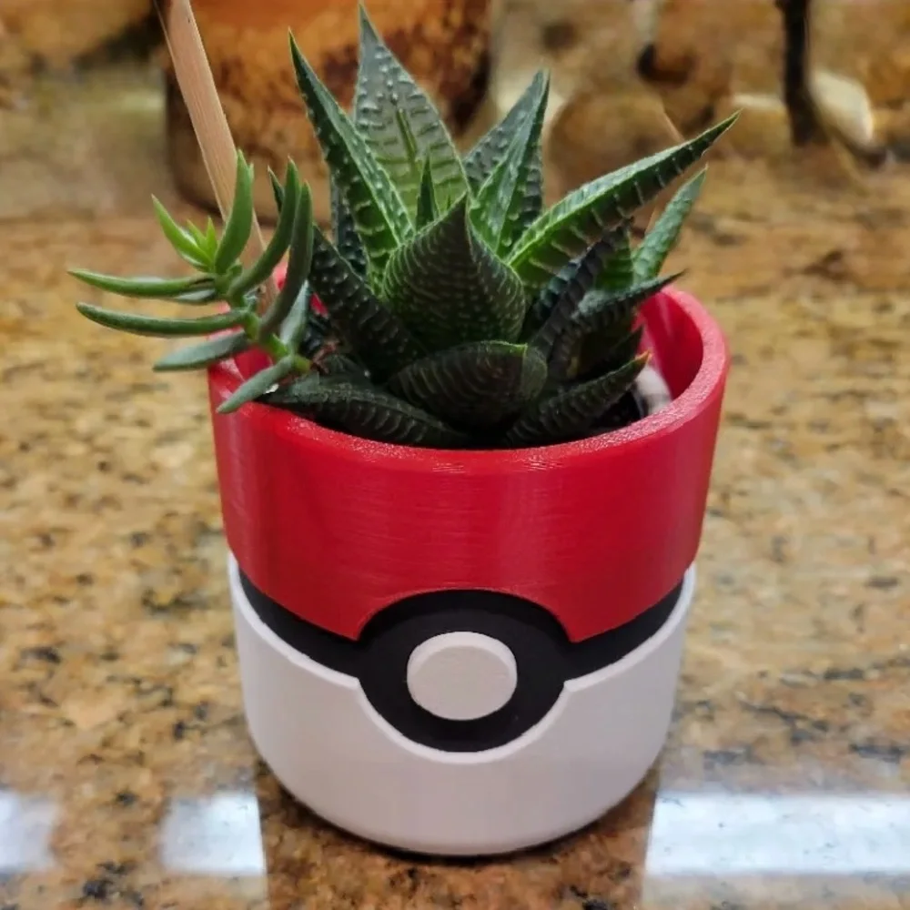Pokeball Inspired 3D Printed Planter - Succulent Pot - Gamer Desk Decor Gift 4” - Picture 1 of 11
